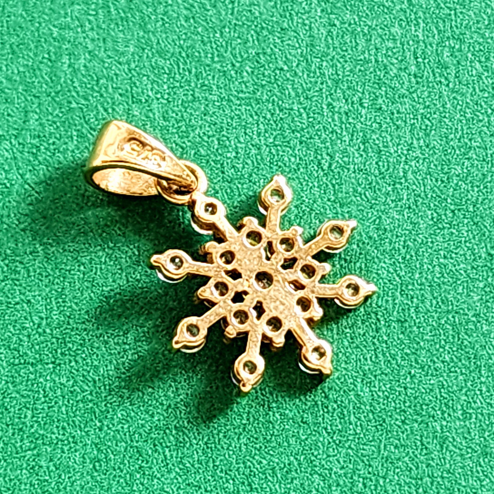 Solid Gold 9K Diamond Snowflake Pendant - 4