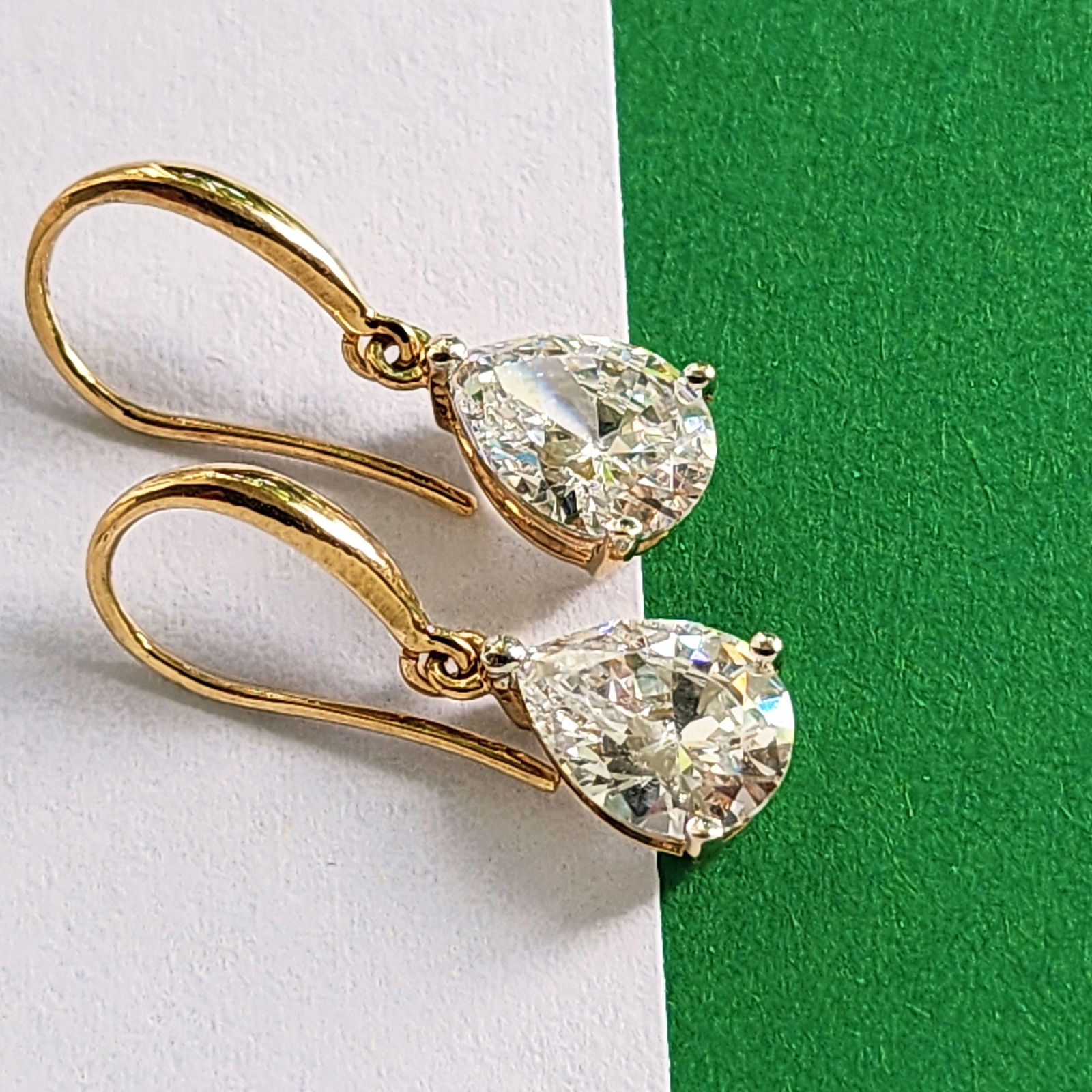 Solid Gold 9K Teardrop Pear CZ Earrings - 2