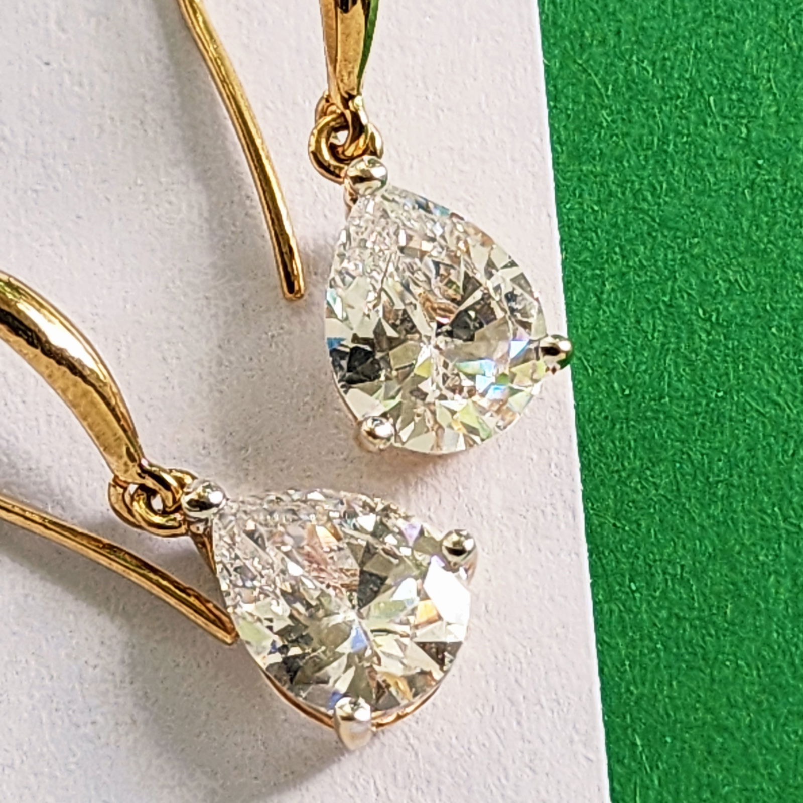 Solid Gold 9K Teardrop Pear CZ Earrings - 3