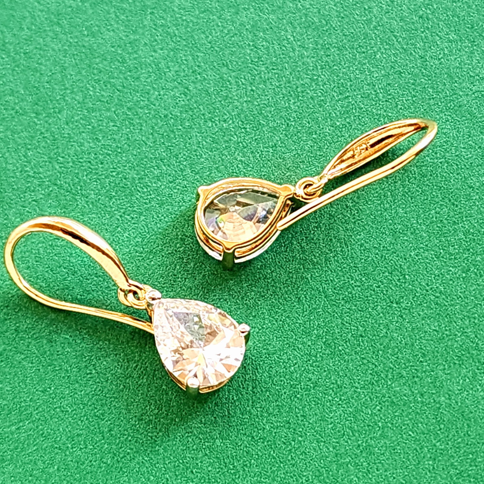 Solid Gold 9K Teardrop Pear CZ Earrings - 5