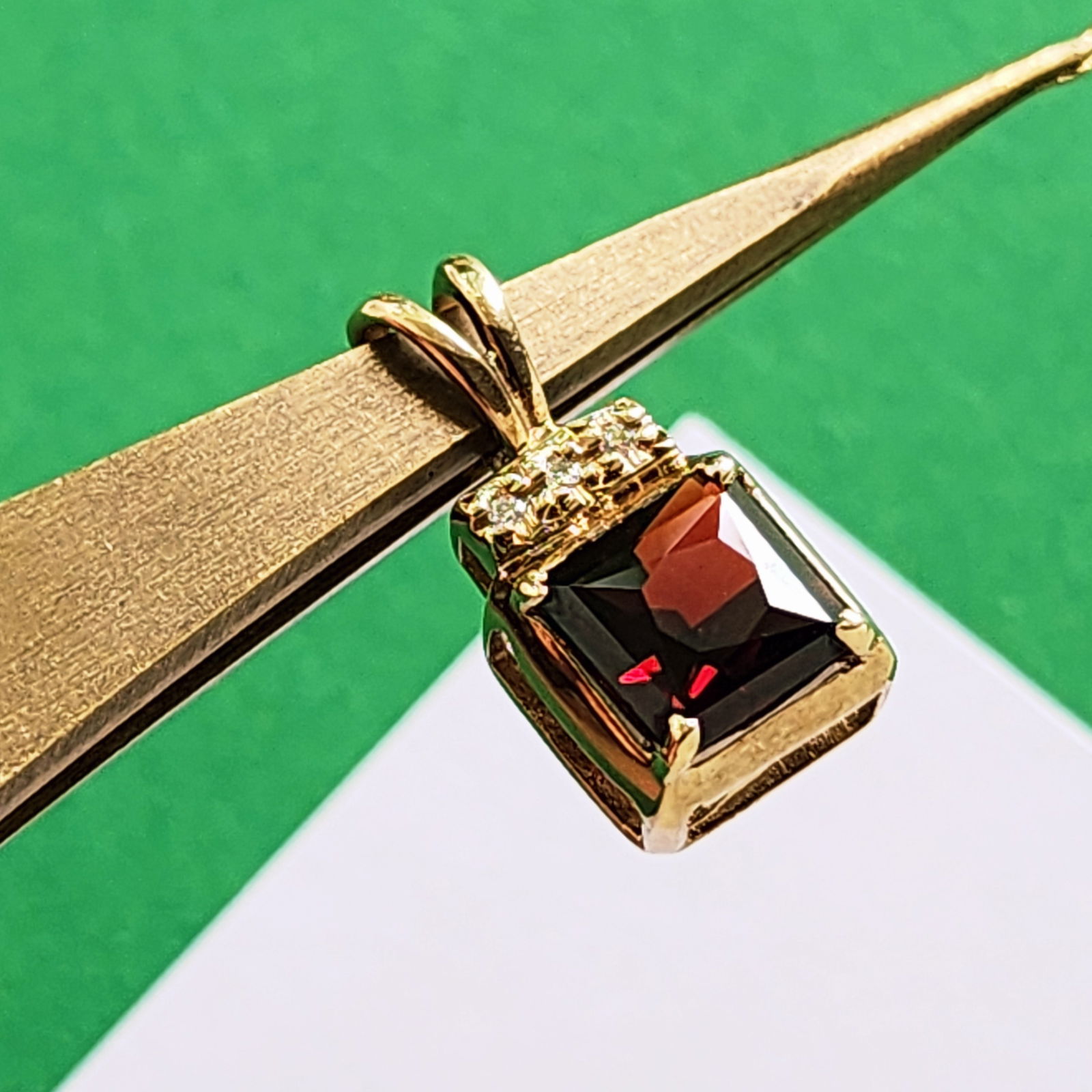 Solid Gold 9K Garnet Diamond Accent Pendant - 2