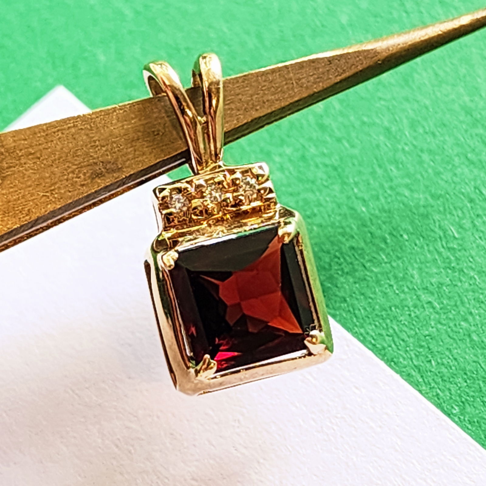 Solid Gold 9K Garnet Diamond Accent Pendant - 3