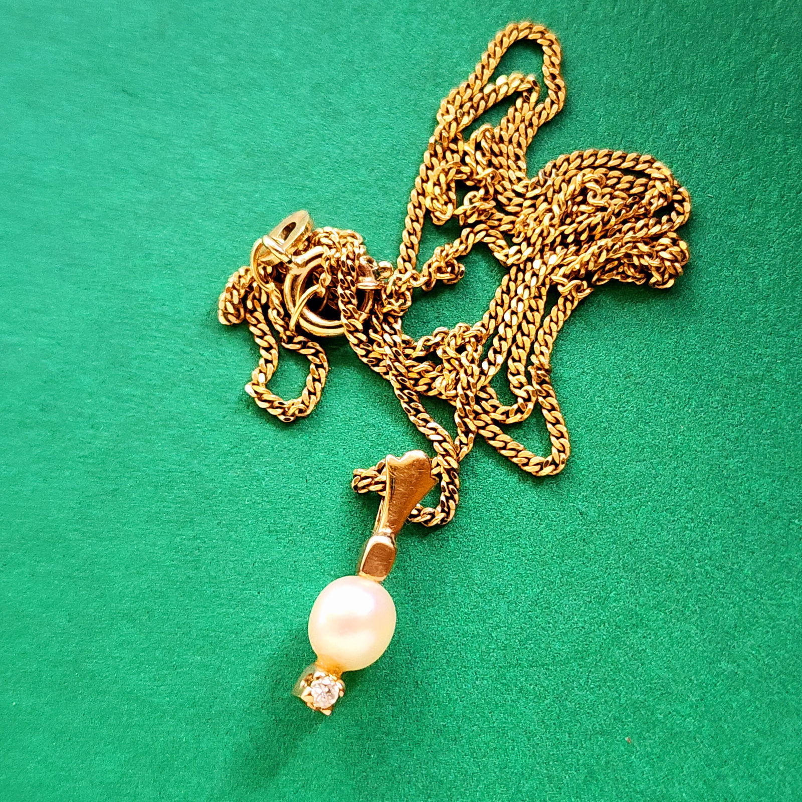 Solid Gold 9K Chain Diamond Pearl Pendant - 2