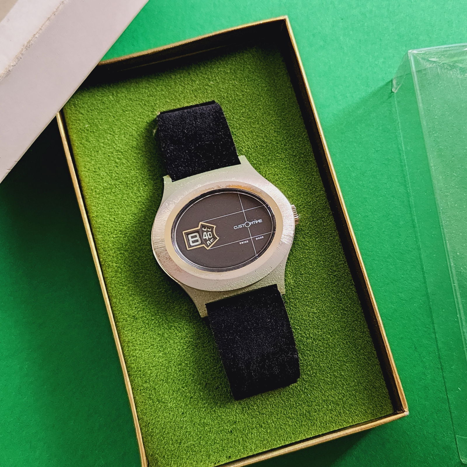 Vintage Jump Hour Watch Mechanical Full Set: Ticking. Signs of discolouring corrosion on case