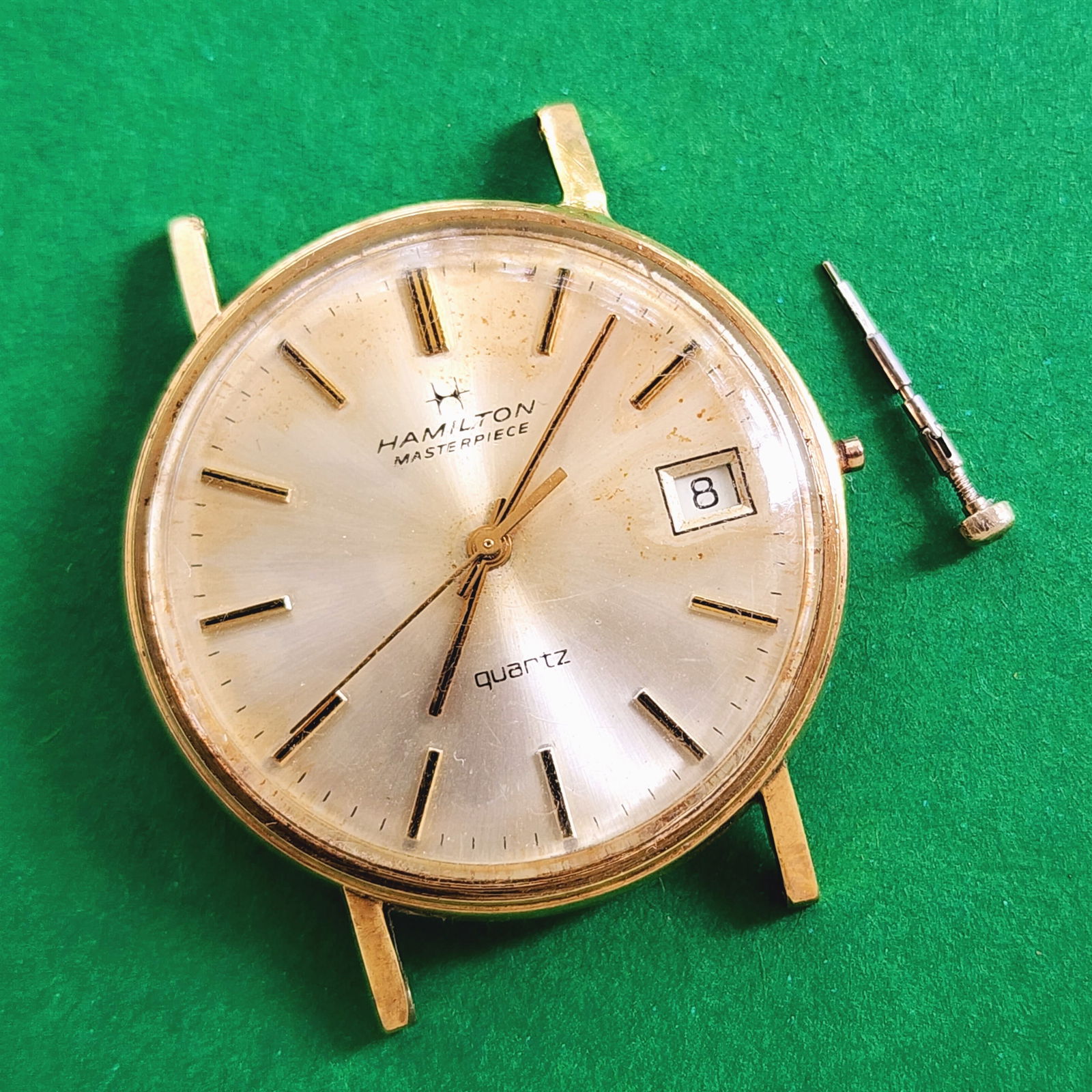 Hamilton Masterpiece Watch Vintage 10K GF: Not ticking. Missing parts. Due to one piece case design we cannot get a photo of the movement