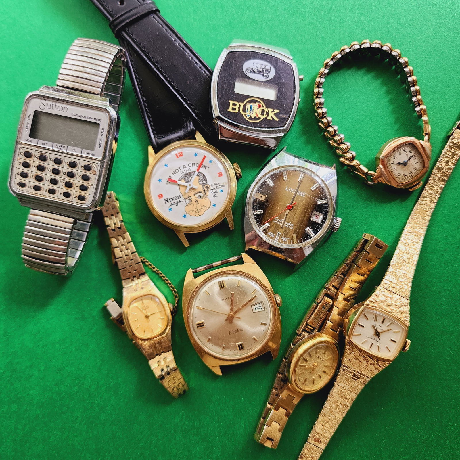 Watch Lot Vintage Baylor Buick Timex Bulova Seiko: Untested. Condition as per photos