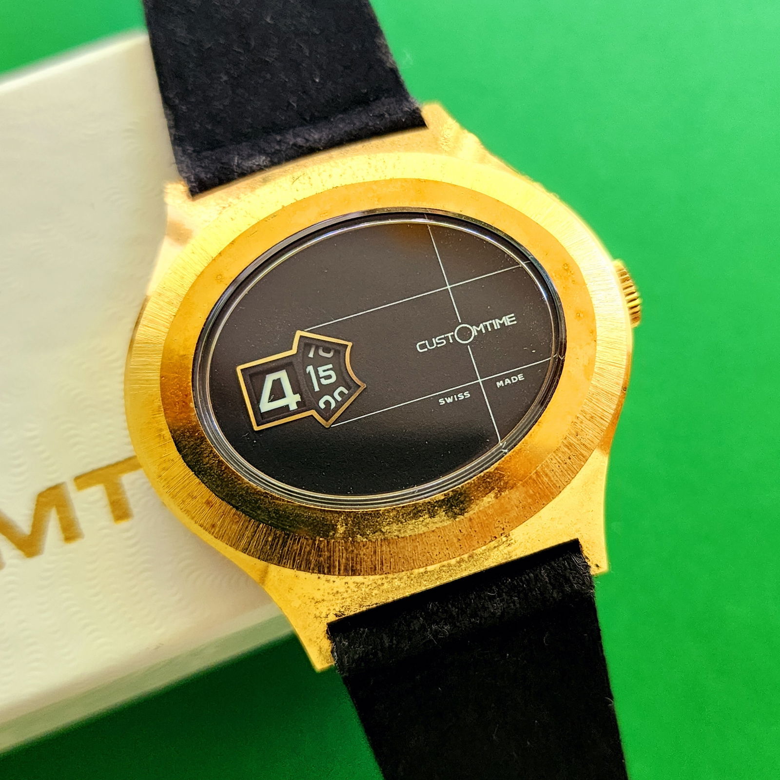 Vintage Jump Hour Watch Mechanical Full Set: Ticking. Signs of discolouring corrosion on case