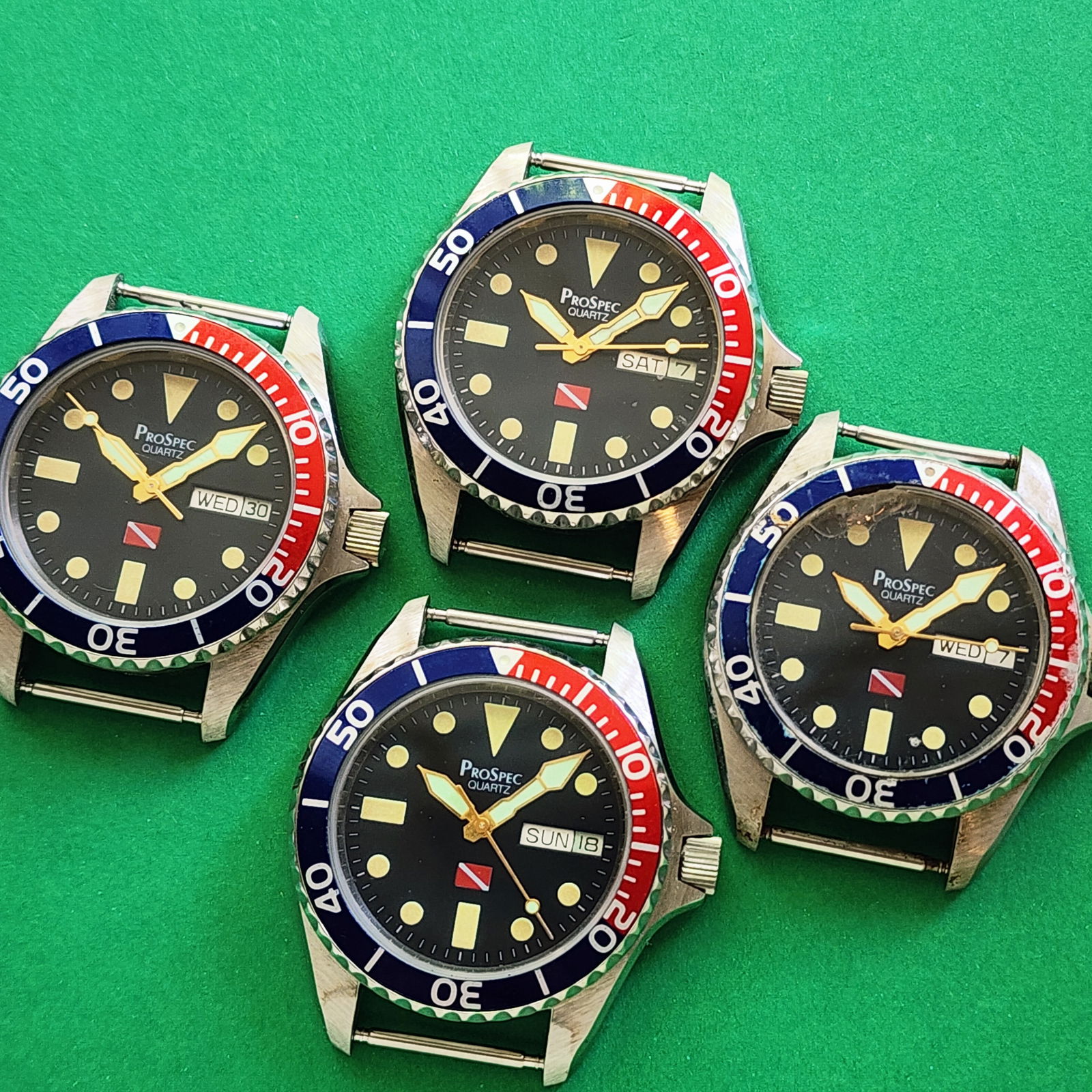 Divers Watch Lot Vintage Prospec Pepsi Bezel: Not ticking. Signs of corrosion on movements