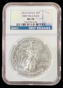 2012 Eagle S$1 First Releases (1 Oz Fine Silver) NGC MS-70