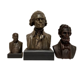 Lot of 3 Signed Limited Ed. Bust Sculptures of U.S. Presidents: Jefferson, Lincoln, T. Roosevelt
