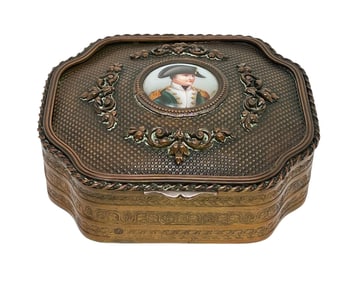 Napoleon Bonaparte Miniature Portrait Painting Gilt Dresser Box