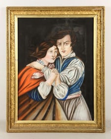 Antique Victorian Pastel Portrait Painting Entitled ROMEO & JULIET