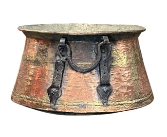 Early 19th Century Large Copper and Iron Fireplace Cauldron Pot