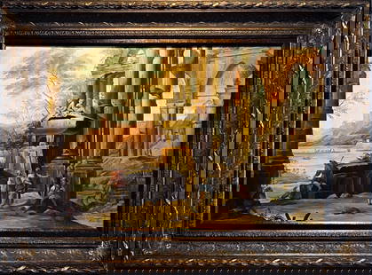 Capriccio Oil Painting, Imaginary Scene with Ruins and Figures, ?  la Marco Ricci: Italian Capriccio Oil Painting ? la Marco Ricci (1676-1730) | Oil on Canvas | Venetian Capriccio landscape / architectural composition | Signed by the artist in lower right of canvas | Housed in an or