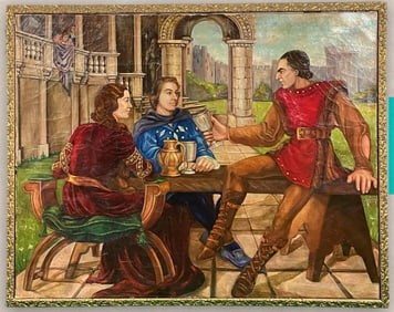 Antique French Figural Oil Painting THE THREE MUSKETEERS a. Charles Soulacroix (5 ft / 1.5m)