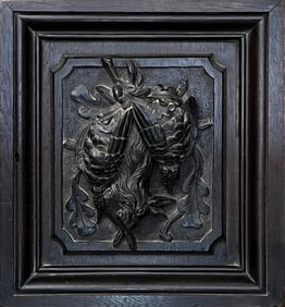 Antique Black Forest Hand Carved Wood Panel - Wild Game Hunting Trophy