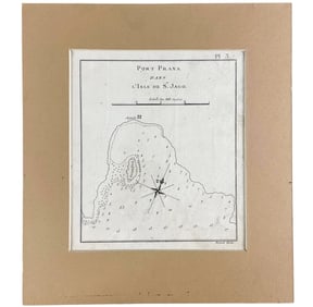 Historic 1778 Captain Cook Map of Port Praia by Robert Bernard [Port Praya dans l'Isle de St Jago]