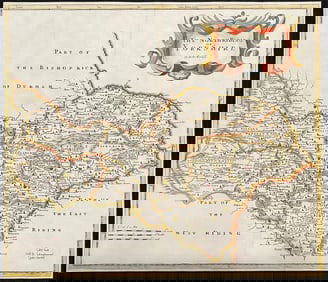 First Edition 17th c. Hand-colored Map THE NORTH RIDING OF YORKSHIRE by Robert Morden