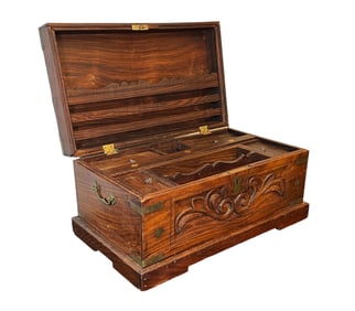 Antique British Hand Carved Indian Rosewood Travel Desk