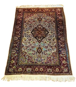 Antique Hand Woven Wool & Silk Oriental Rug