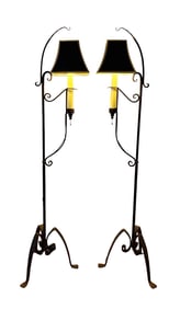 Pair of Rare Antique Handmade Wrought Iron Cathedral Candle / Candelabra Stands