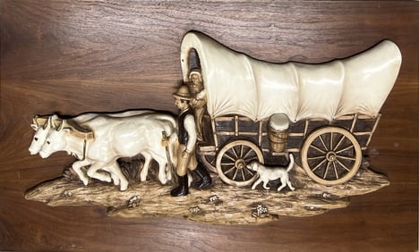 Vintage Universal Statuary Sculpture Oxen Pulling Stagecoach