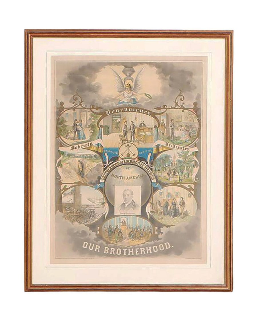 Rare 19th c. Original BROTHERHOOD OF LOCOMOTIVE FIREMEN OF NORTH AMERICA Poster (1 of 1)