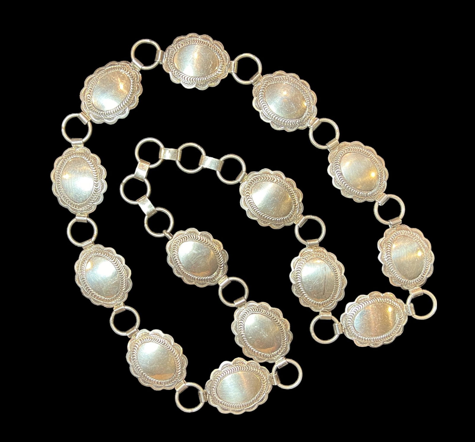 Vintage Navajo Signed Sterling Silver Concho Belt (1 of 6)