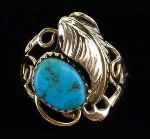 Vintage Navajo Gold & Turquoise Ring