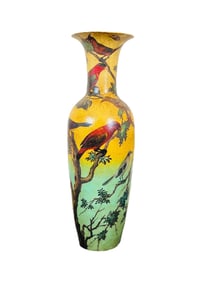Large Vintage Chinese Hand Decorated Ceramic Floor Vase