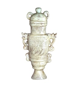 Antique Chinese Qing Carved Jade Stone Engraved Dragon Urn
