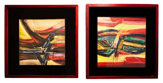 Pair of Companion Abstract Oil Paintings