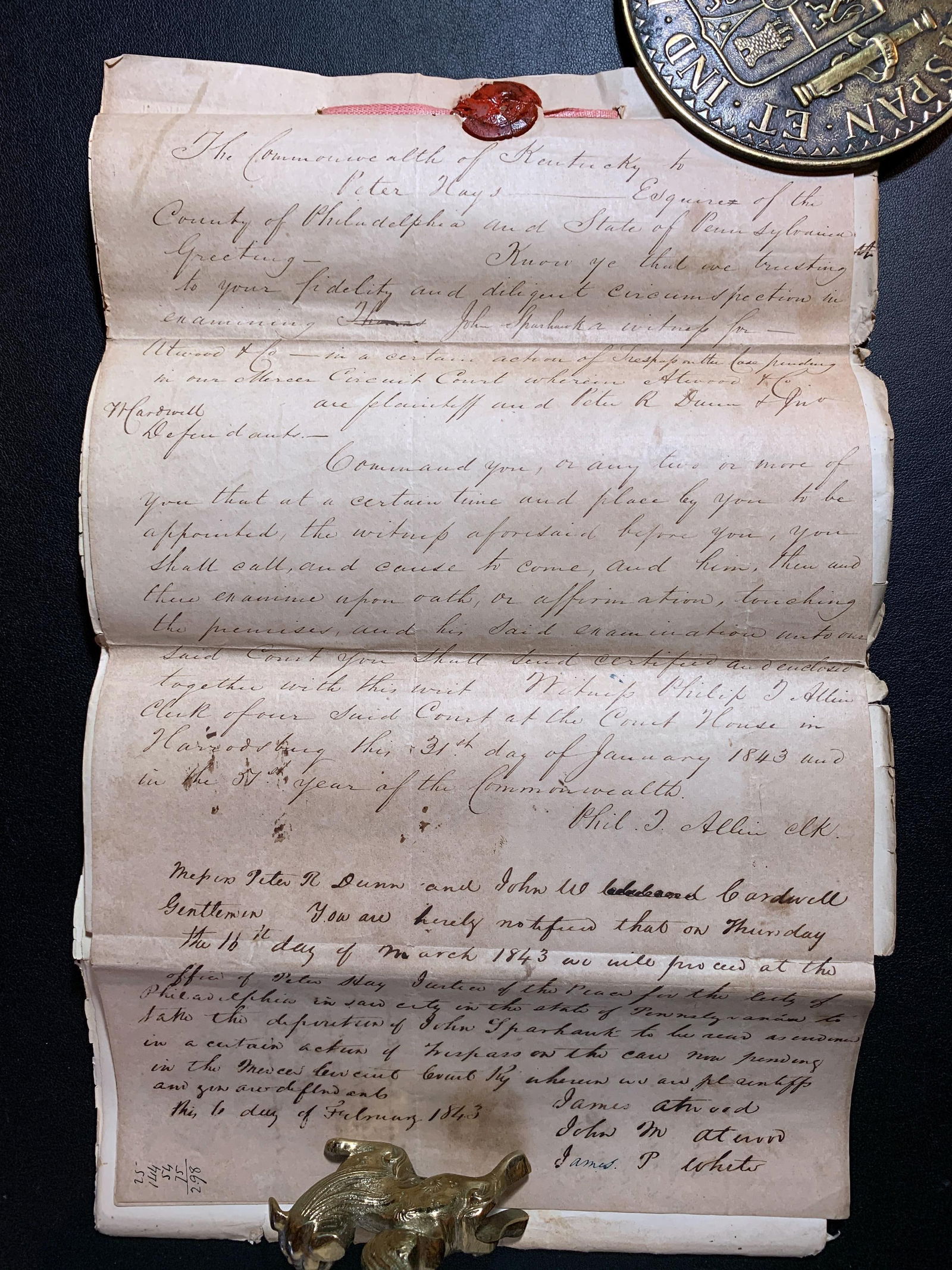Kentucky Circuit Court Documents, 1840 - 1843, Mercer County Circuit Court, Harrodsburg, KY (1 of 7)