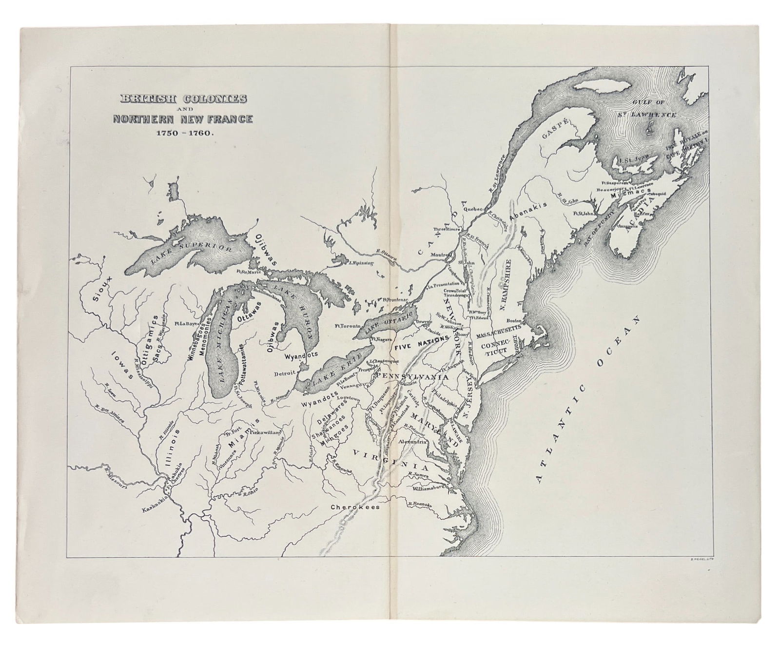 Antique Map BRITISH COLONIES AND NORTHERN NEW FRANCE 1750 -1760 (1 of 4)