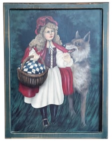 Vintage Figural Oil Painting LITTLE RED RIDING HOOD