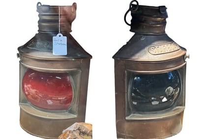 Pair of Antique Copper Nautical Oil Lanterns