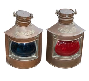 Pair of Antique Copper Nautical Oil Lanterns