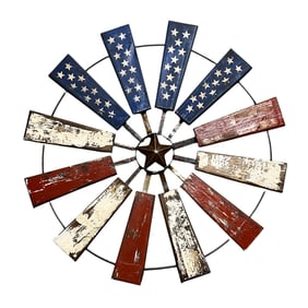 Wooden & Antiqued Metal American Flag Windmill Decoration
