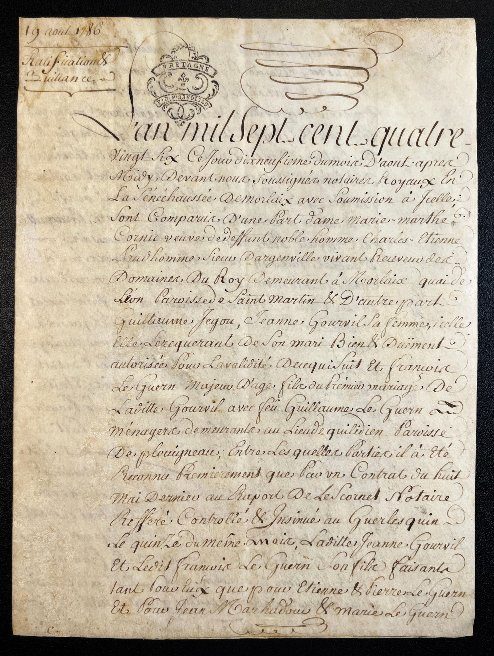 King Louis XVI Royal French Legal Manuscript on Vellum, 1786 (3 yrs before French Revolution) (1 of 3)