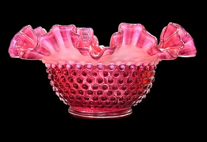 Vintage Fenton Hobnail Ruffle Glass Bowl