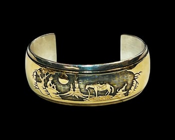 Vintage Navajo 14k Gold Storyteller Cuff Bracelet by Hyson Craig