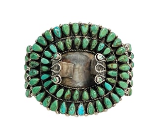 Vintage Navajo Turquoise Sterling Silver Cuff Watch Bracelet