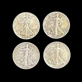 Lot of 4 Walking Liberty Silver Half Dollars - WWII Era 1942-45