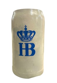 München Hofbräuhaus 1L Stoneware Beer Stein – HB Crown Logo – 7.5 inch H
