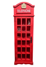 Iconic British Telephone Booth Cabinet. - 6.5' Wood Bar & Wine Cabinet