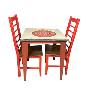 Antique Metal Top “Corona” Table with Chairs – Industrial Farmhouse Charm