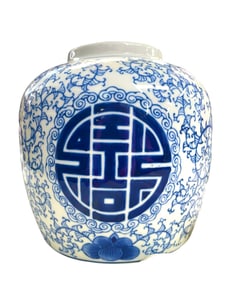 Blue & White Bombay Chinese Porcelain Vase – 7.5 in. H x 7.25 in. D