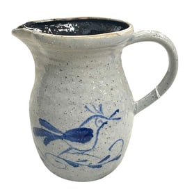 Blue and White Ceramic Jug/Pitcher – Farmhouse Bird Motif