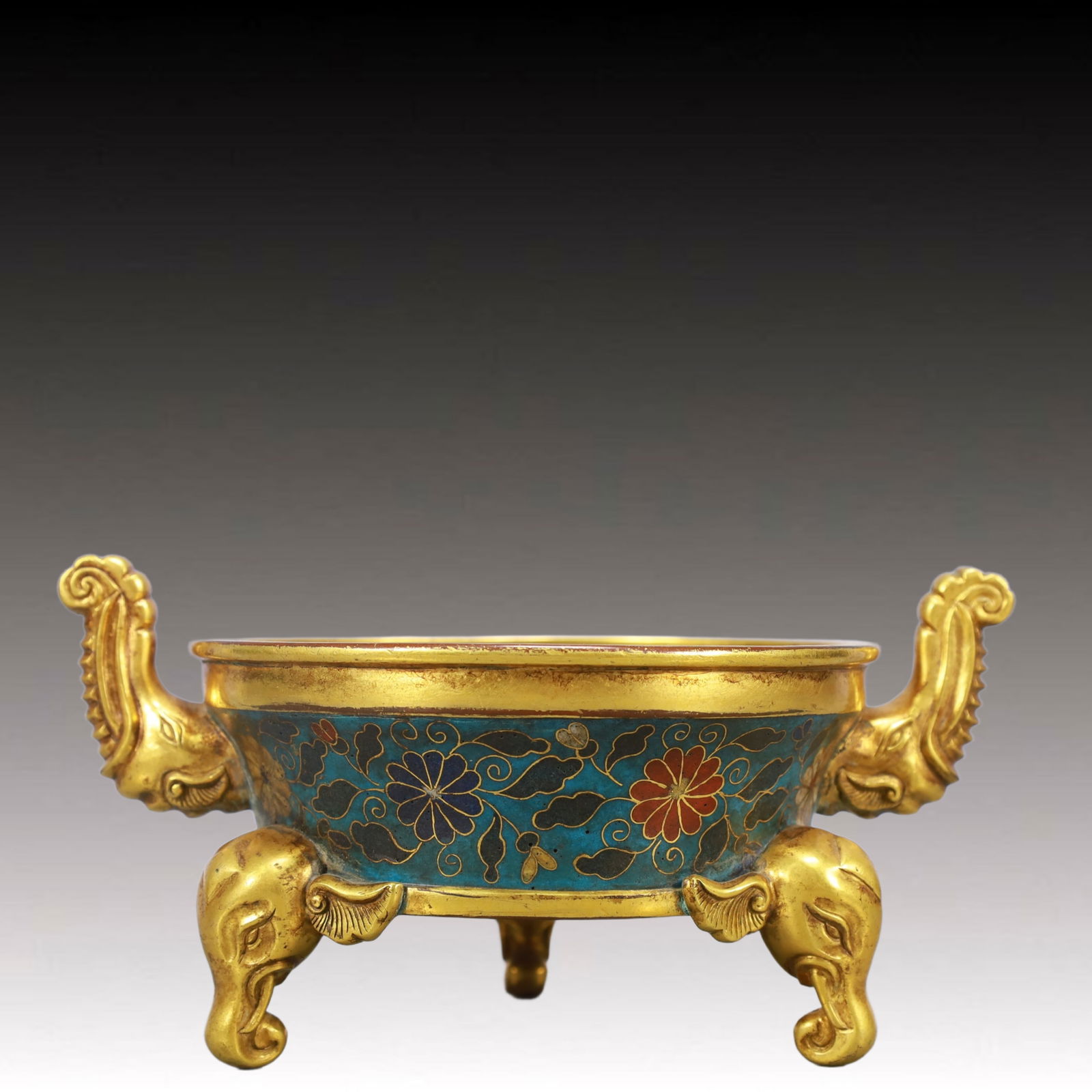 An Exquisite Cloisonne Flower Pattern Elephant-Ears Tripod Censer (1 of 7)