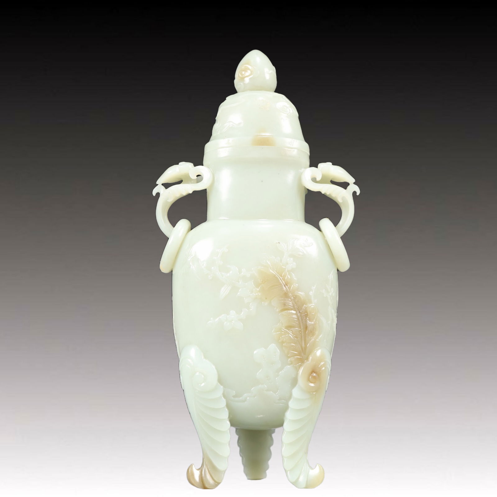 An Exquisite White Jade Flower and Bird Pattern Double-Ears and Tripod Bottle (1 of 10)